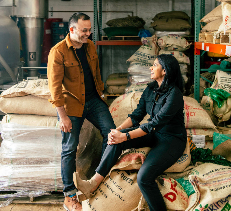 Driftaway Coffee founders in their Brooklyn roastery